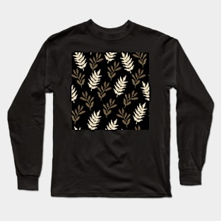 Beige Twigs and Leaf Pattern Long Sleeve T-Shirt